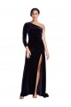 Sweep Train Long Sleeves Stretch Velvet Dark Navy A-Line Prom Dress Canada Online