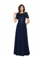 Short Sleeves Long Soft Chiffon Dark Navy A-Line Prom Dress Canada Online