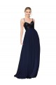 Long Sleeveless Soft Chiffon & Sequin Dark Navy A-Line Spaghetti Straps Prom Dress Canada Online