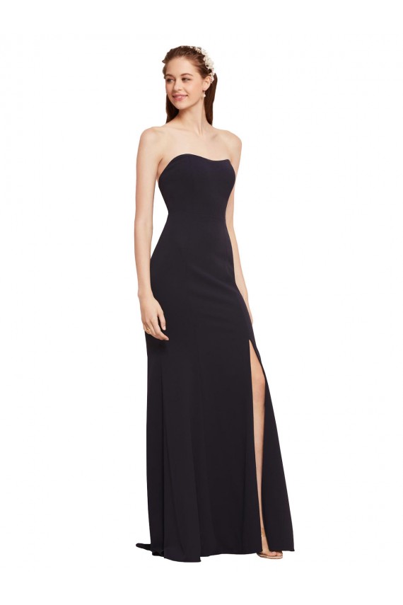 Long Sleeveless Stretch Crepe Dark Navy Strapless A-Line Prom Dress Canada Online