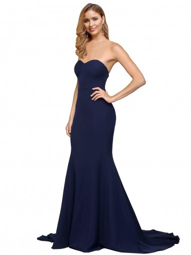 Sweep Train Sleeveless Stretch Crepe Dark Navy A-Line Prom Dress Canada Online