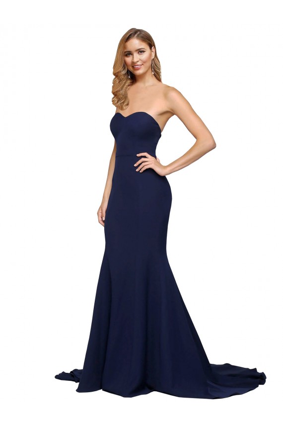 Sweep Train Sleeveless Stretch Crepe Dark Navy A-Line Prom Dress Canada Online