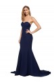 Sweep Train Sleeveless Stretch Crepe Dark Navy A-Line Prom Dress Canada Online