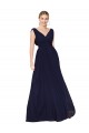 Long Sleeveless Soft Chiffon Dark Navy A-Line V-Neck Prom Dress Canada Online
