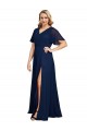 Long Short Flutter Sleeves Soft Chiffon Dark Navy A-Line Plus Size Formal Prom Dress Canada Online