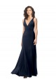Long Sleeveless Stretch Crepe Dark Navy V-Neck A-Line Prom Dress Canada Online