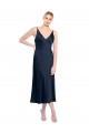 Midi Length Sleeveless Stretch Satin Dark Navy A-Line Prom Dress Canada Online