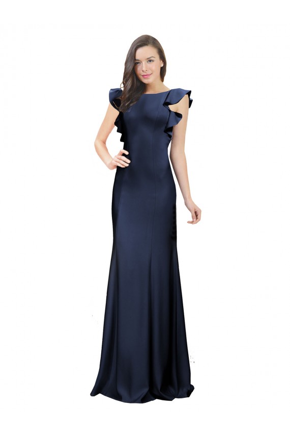 Long Sleeveless Stretch Crepe Dark Navy Mermaid Keyhole Back Prom Dress Canada Online