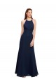 Long Sleeveless Soft Chiffon Dark Navy Halter Neck Mermaid Prom Dress Canada Online