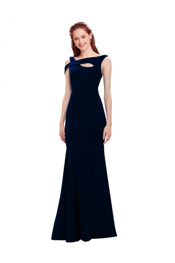Long Sleeveless Stretch Crepe Dark Navy Off the Shoulder Mermaid Prom Dress Canada Online
