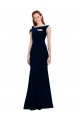 Long Sleeveless Stretch Crepe Dark Navy Off the Shoulder Mermaid Prom Dress Canada Online