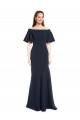 Short Sleeves Long Stretch Crepe Dark Navy Mermaid Prom Dress Canada Online