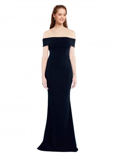 Long Sleeveless Stretch Crepe Dark Navy Mermaid Off the Shoulder Prom Dress Canada Online