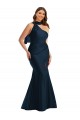 Long Sleeveless Silky Satin Dark Navy Mermaid Plus Size Formal Prom Dress Canada Online