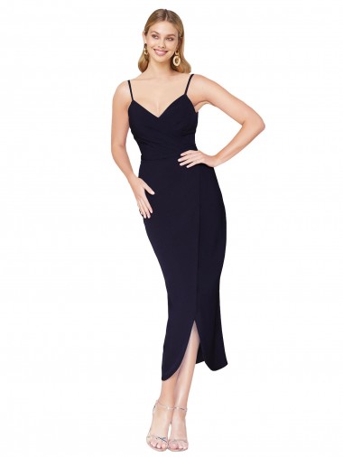 Knee Length Sleeveless Stretch Crepe Dark Navy Mermaid Prom Dress Canada Online