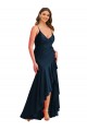 Long Sleeveless Silky Satin Dark Navy Mermaid High Low Plus Size Prom Dress Canada Online