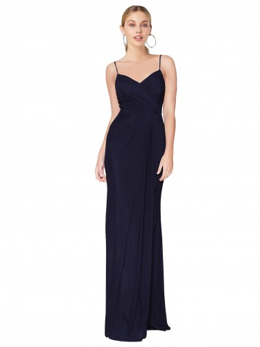 Long Sleeveless Soft Chiffon Dark Navy Mermaid High Neck Prom Dress Canada Online