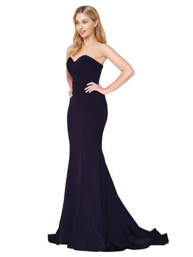 Sweep Train Sleeveless Stretch Crepe Dark Navy Mermaid Sweetheart Prom Dress Canada Online