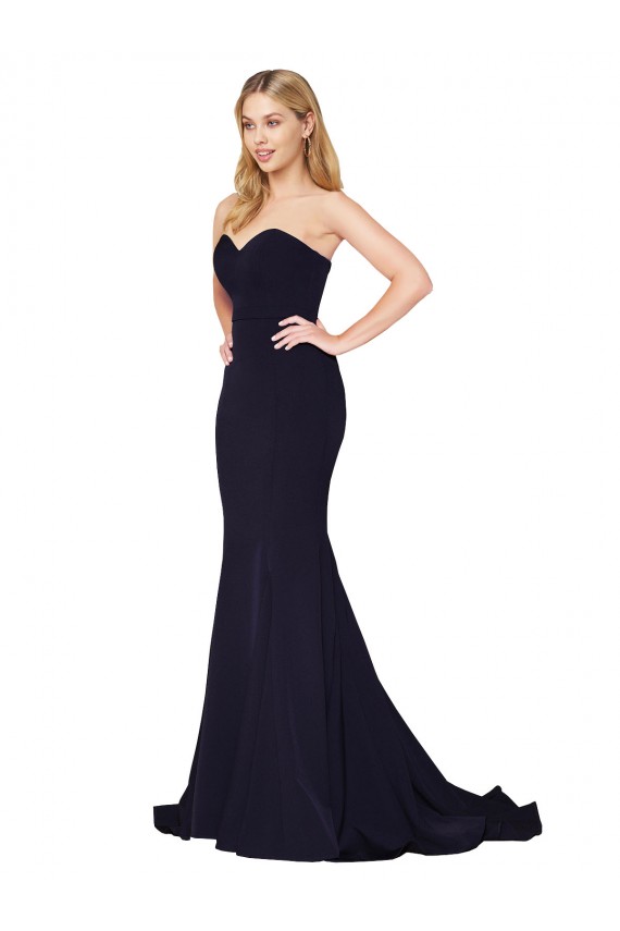 Sweep Train Sleeveless Stretch Crepe Dark Navy Mermaid Sweetheart Prom Dress Canada Online