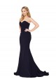 Sweep Train Sleeveless Stretch Crepe Dark Navy Mermaid Sweetheart Prom Dress Canada Online