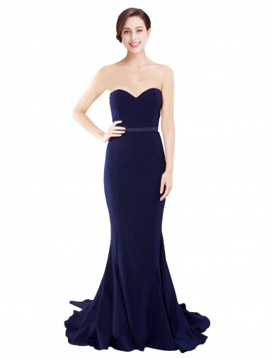 Sweep Train Sleeveless Stretch Crepe Dark Navy Mermaid Prom Dress Canada Online