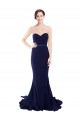 Sweep Train Sleeveless Stretch Crepe Dark Navy Mermaid Prom Dress Canada Online