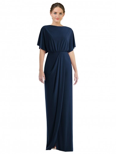 Short Sleeves Long Spandex Dark Navy Sheath Prom Dress Canada Online