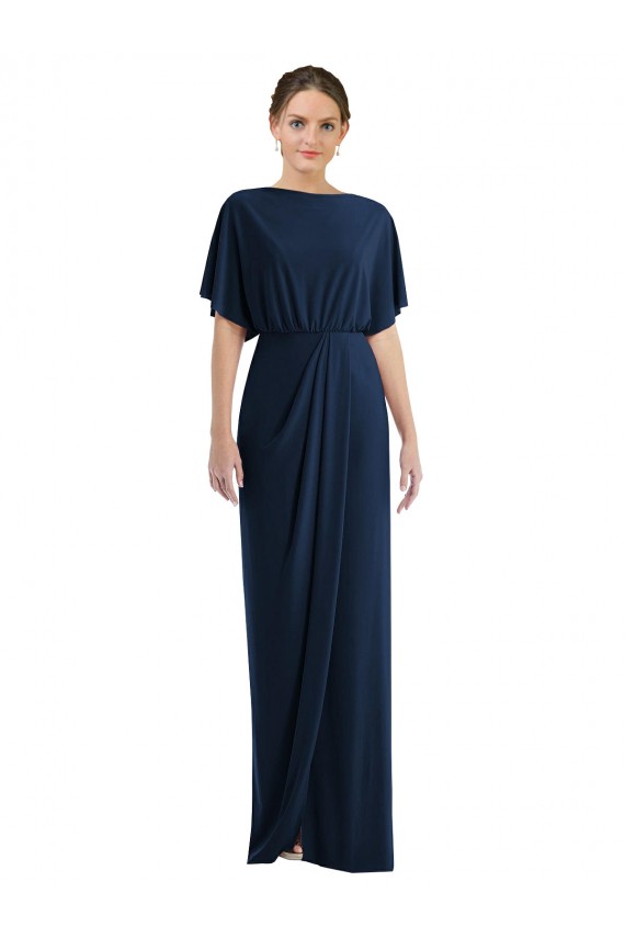 Short Sleeves Long Spandex Dark Navy Sheath Prom Dress Canada Online
