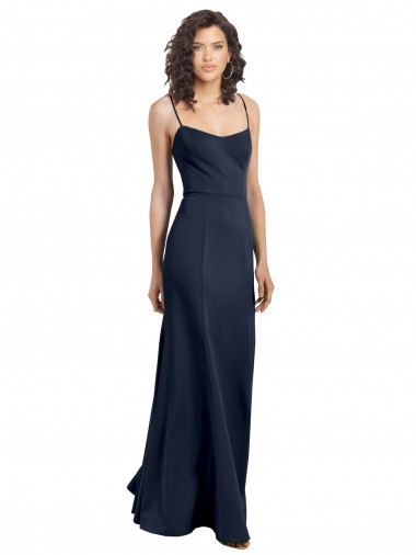 Long Sleeveless Stretch Crepe Dark Navy Sheath Prom Dress Canada Online