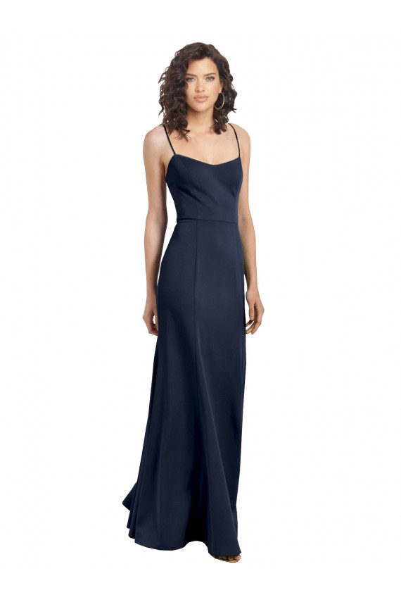 Long Sleeveless Stretch Crepe Dark Navy Sheath Prom Dress Canada Online