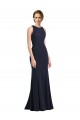 Long Sleeveless Stretch Crepe Dark Navy Sheath Black Tie Prom Dress Canada Online