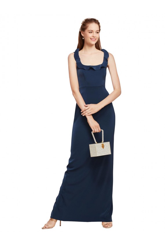 Long Sleeveless Stretch Crepe Dark Navy Scoop Neck Sheath Prom Dress Canada Online