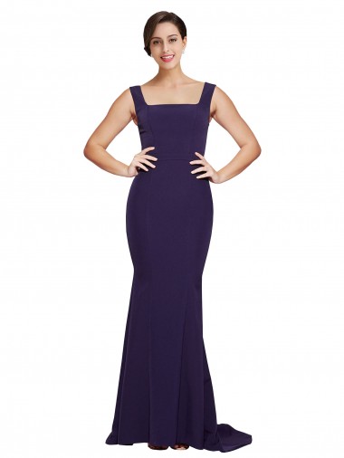 Sweep Train Sleeveless Stretch Crepe Dark Navy Square Neck Sheath Prom Dress Canada Online