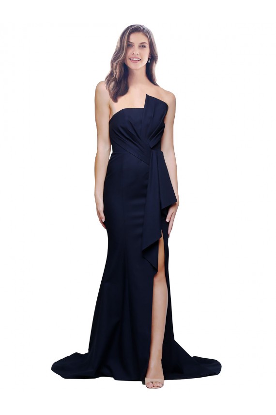 Sweep Train Sleeveless Stretch Crepe Dark Navy Sheath Prom Dress Canada Online