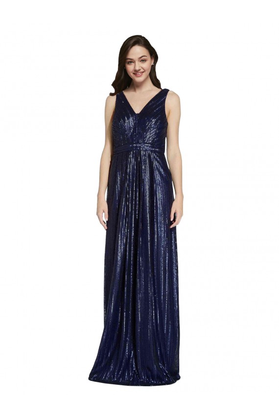 Long Sleeveless Sequin Dark Navy Sheath Prom Dress Canada Online