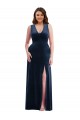 Long Sleeveless Stretch Velvet Dark Navy Sheath Plus Size Formal Prom Dress Canada Online