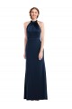 Long Sleeveless Stretch Crepe Dark Navy High Neck Trumpet Prom Dress Canada Online