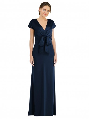 Long Cap Sleeves Stretch Crepe Dark Navy Trumpet Prom Dress Canada Online