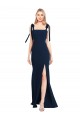 Long Sleeveless Stretch Crepe Dark Navy Trumpet Prom Dress Canada Online