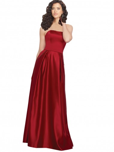 Long Sleeveless Satin Dark Red A-Line Prom Dress Canada Online