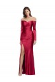 Long Long Sleeves Stretch Satin Dark Red Sheath Prom Dress Canada Online