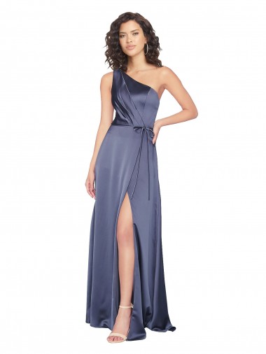 Long Sleeveless Silky Satin Dusk One Shoulder A-Line Prom Dress Canada Online