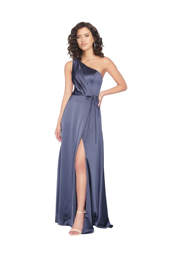 Long Sleeveless Silky Satin Dusk One Shoulder A-Line Prom Dress Canada Online
