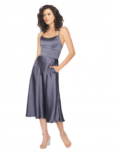 Midi Length Sleeveless Silky Satin Dusk A-Line Prom Dress Canada Online
