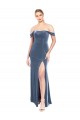 Long Sleeveless Stretch Velvet Dusty Blue A-Line Off the Shoulder Prom Dress Canada Online