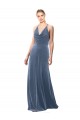 Long Sleeveless Stretch Velvet Dusty Blue Spaghetti Straps A-Line Prom Dress Canada Online