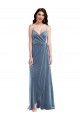 Long Sleeveless Stretch Velvet Dusty Blue A-Line Low Back Prom Dress Canada Online