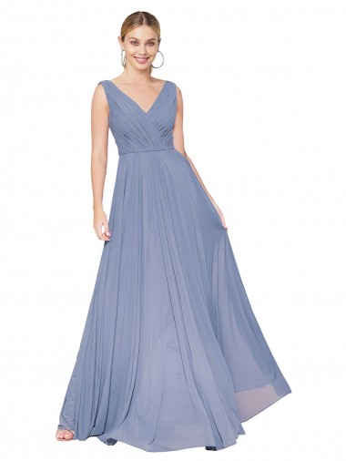 Long Sleeveless Soft Chiffon Dusty Blue A-Line Prom Dress Canada Online