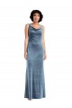Long Sleeveless Stretch Velvet Dusty Blue Sheath Prom Dress Canada Online