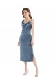 Long Sleeveless Stretch Velvet Dusty Blue Sheath One Shoulder Prom Dress Canada Online